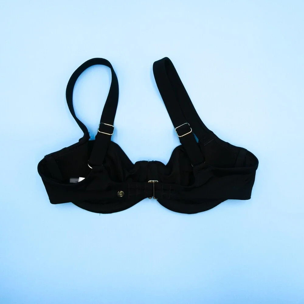 Victorias Secret 34C Underwired Push Up Wide Strap Black Bikini Top Swimsuit New